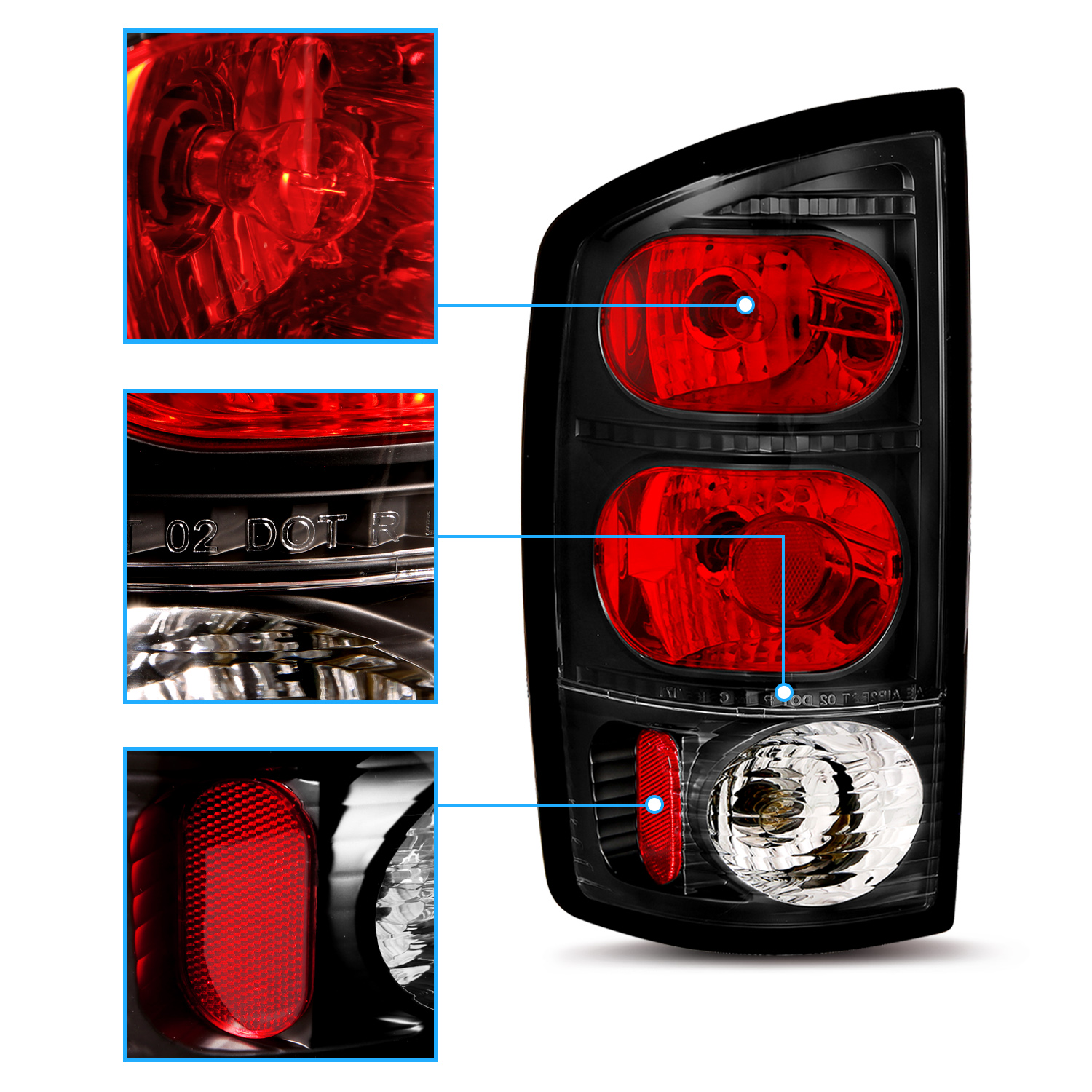 20022005 Replacement Black Euro Tail Light Pair (Set) Dodge Ram 1500